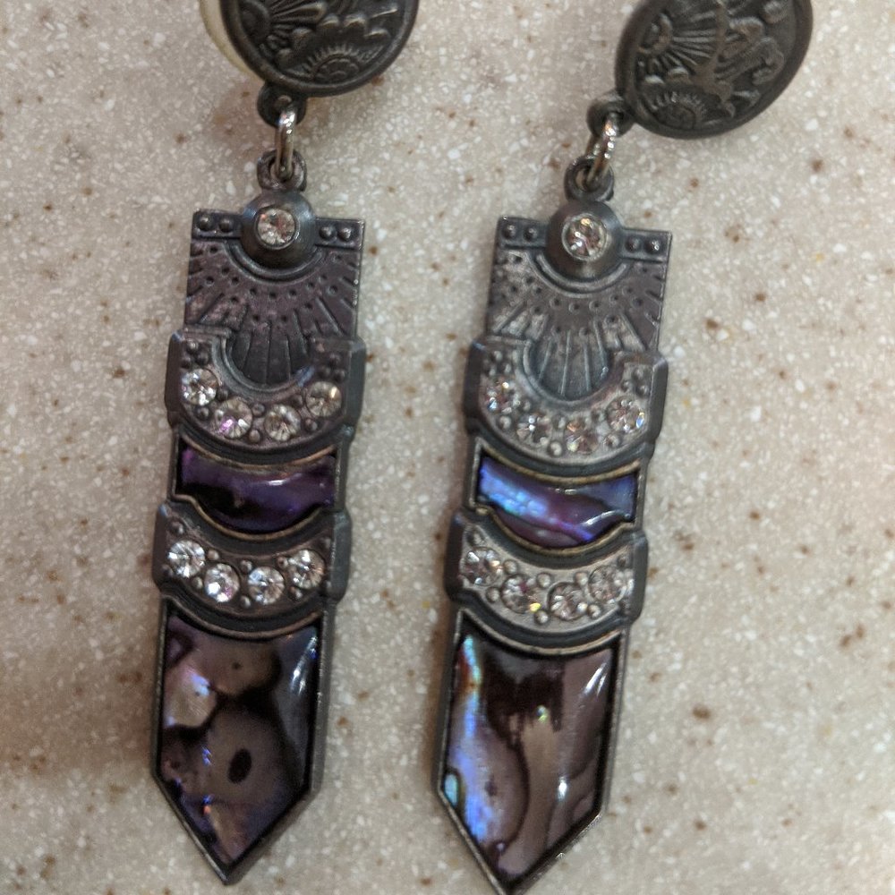 Vintage NURI Dangle Earrings Purple Enamel